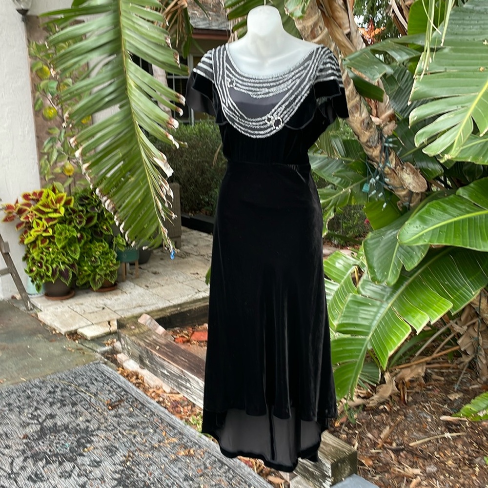 silk velvet  beaded asymmetric tea dress